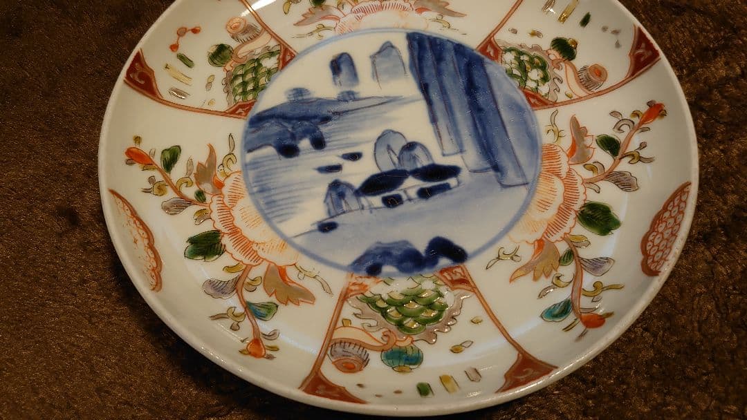 古伊万里　伊万里焼　色絵　山水画　菓子皿　蔵出し　１客