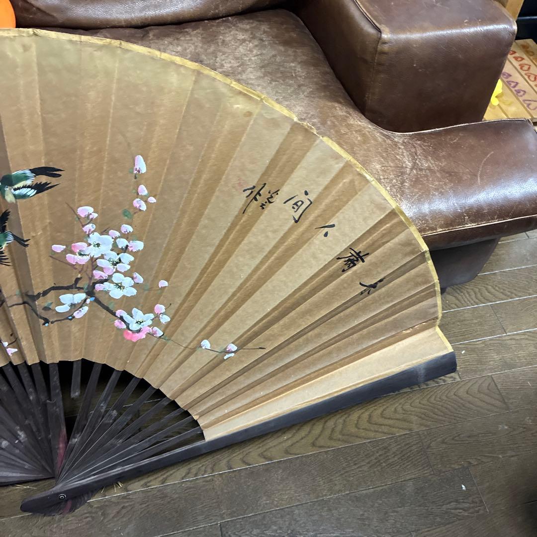 桜と鳥の手描き舞扇子 大きめ