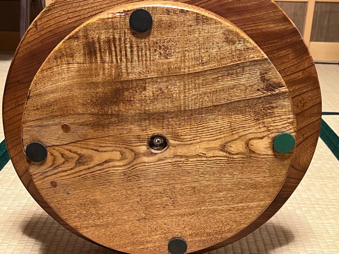 木製二段式円形テーブル　回転　けやき　昭和レトロ　サイドテーブル