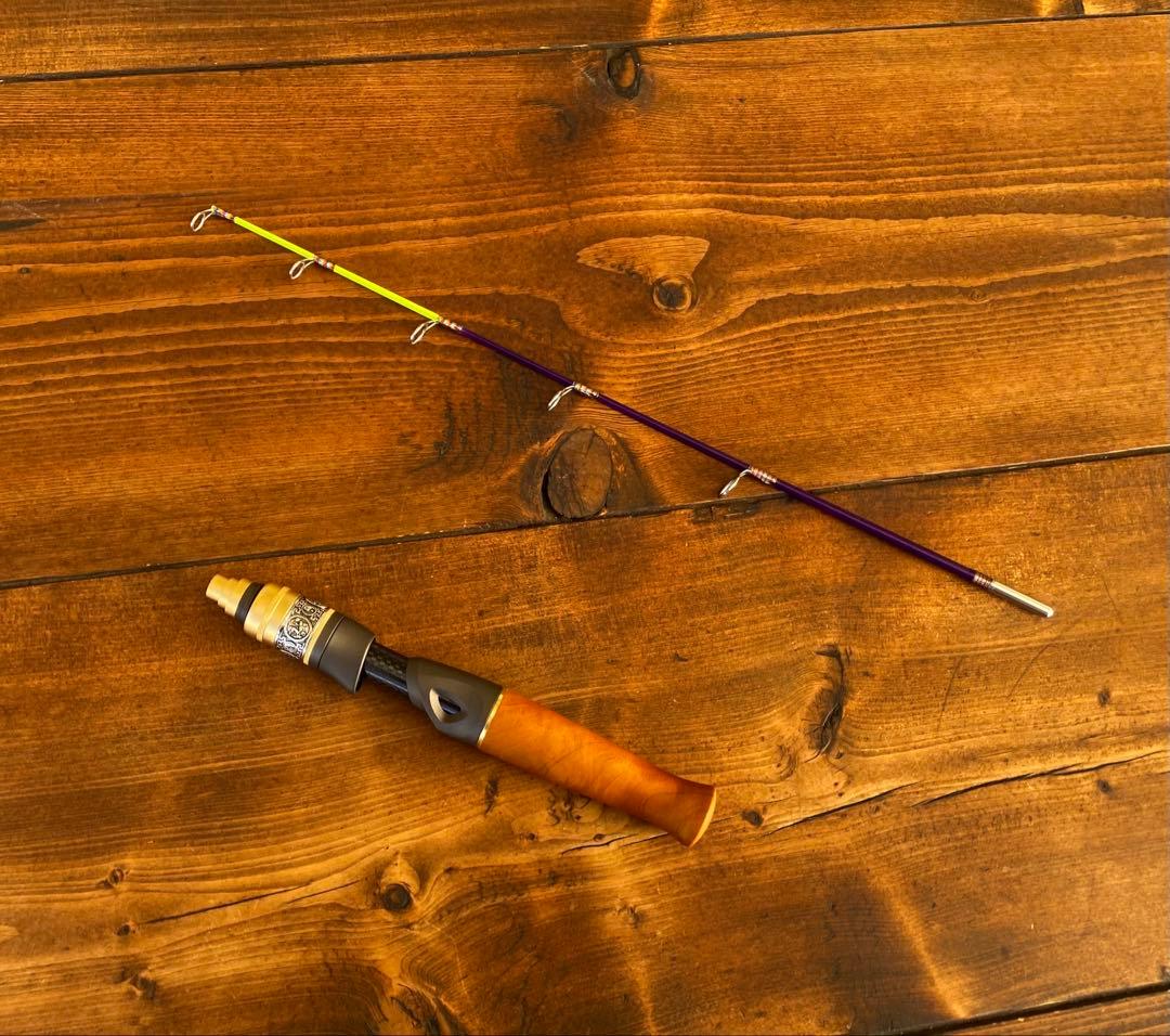 穴釣りセット　アイスフィッシング　穴釣りロッド　天然木グリップ　　タイコリール