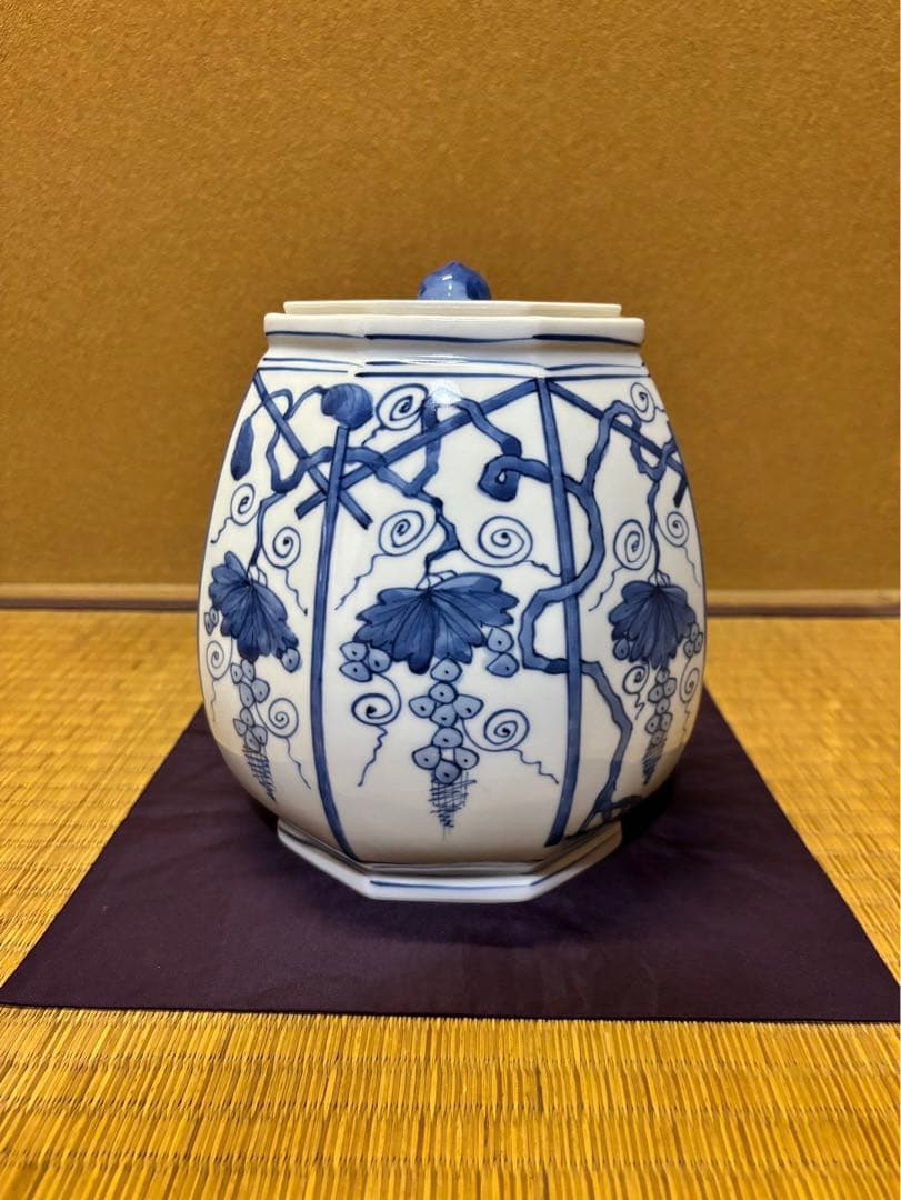 西村徳泉　染付　葡萄棚　水指　京焼