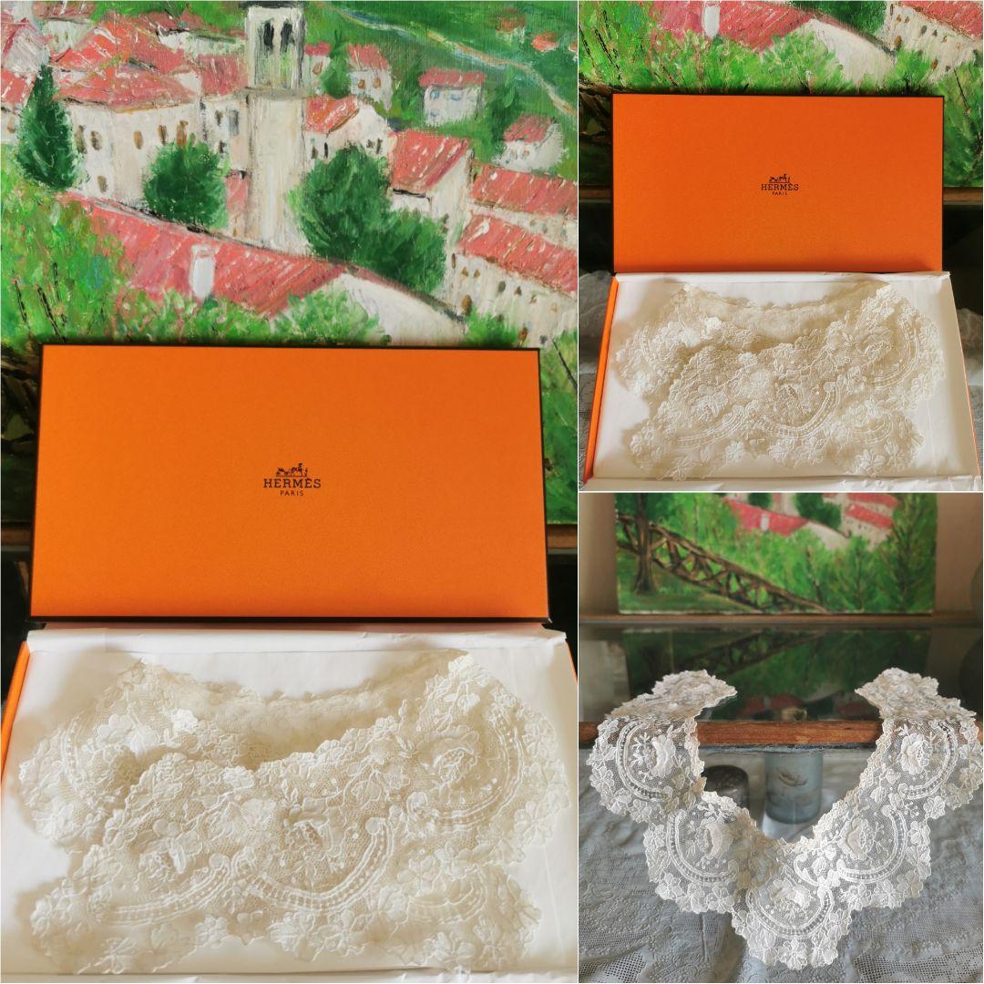 アンティークベルギー ポワンドガーズローズ ９輪の立体薔薇 レースカラー 付け襟