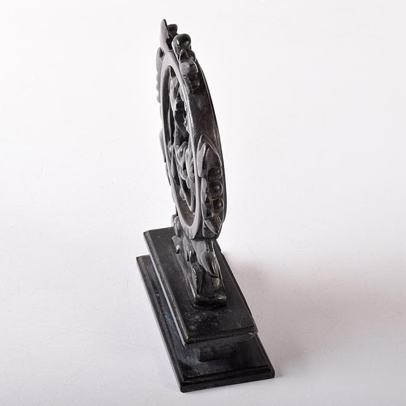 中国　玉石黒石彫刻　鳳凰文透かし彫　硯屏　床飾　置物　時代箱付　C　R8364