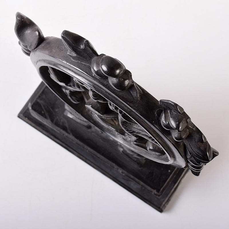 中国　玉石黒石彫刻　鳳凰文透かし彫　硯屏　床飾　置物　時代箱付　C　R8364