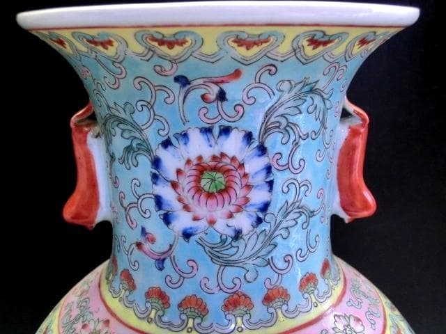 壷■鶴松竹梅耳付き大瓶 大清乾隆年製 伴富貴住田沸堂春 花瓶 花唐草紋 骨董品■