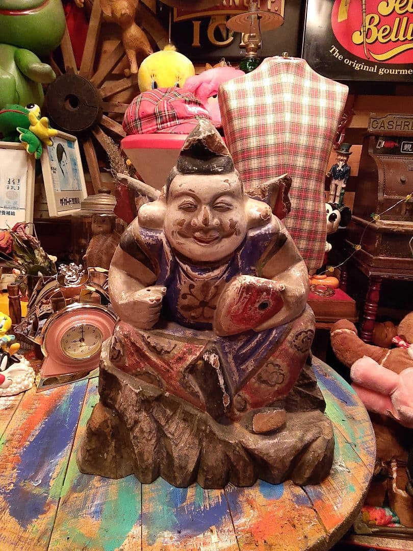 時代木彫り恵比須様　　江戸期はあるかと思います。　パワー、オーラーがすごい!