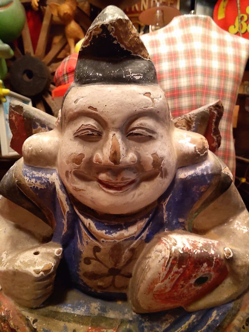 時代木彫り恵比須様　　江戸期はあるかと思います。　パワー、オーラーがすごい!