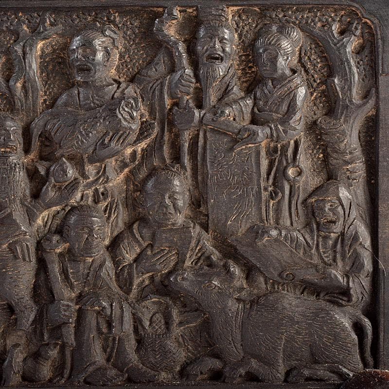 中国　唐木紫檀彫刻　人物彫　衝立　硯屏　置物　M　R5164