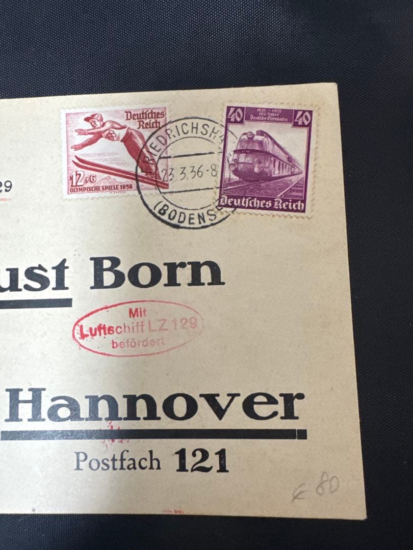 1936年 ドイツ　LZ129「ヒンデンブルク」飛行船郵便カバー　歴史的遺産