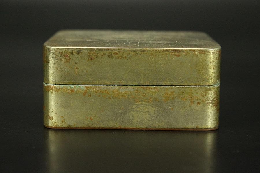 中国美術 古錫 刻 人物 題詞 朱肉 蓋物(HA432)