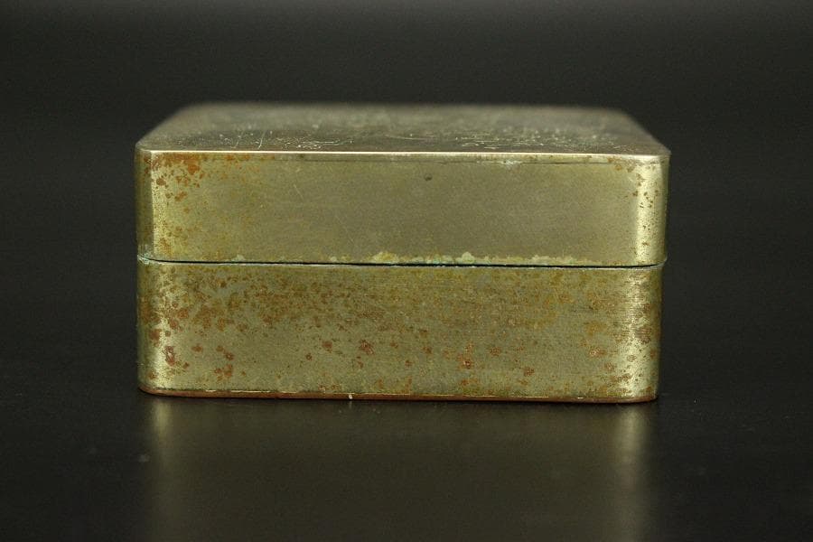 中国美術 古錫 刻 人物 題詞 朱肉 蓋物(HA432)