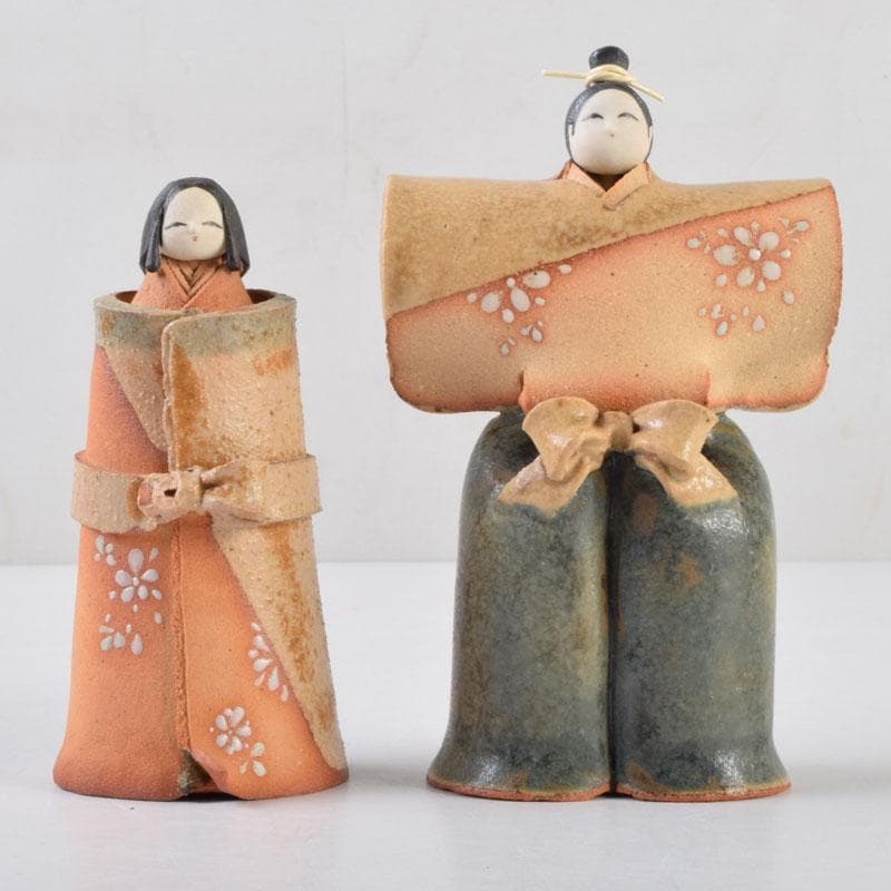 矢羽田英子作　陶人形　雛人形　立雛　共箱　V 8703