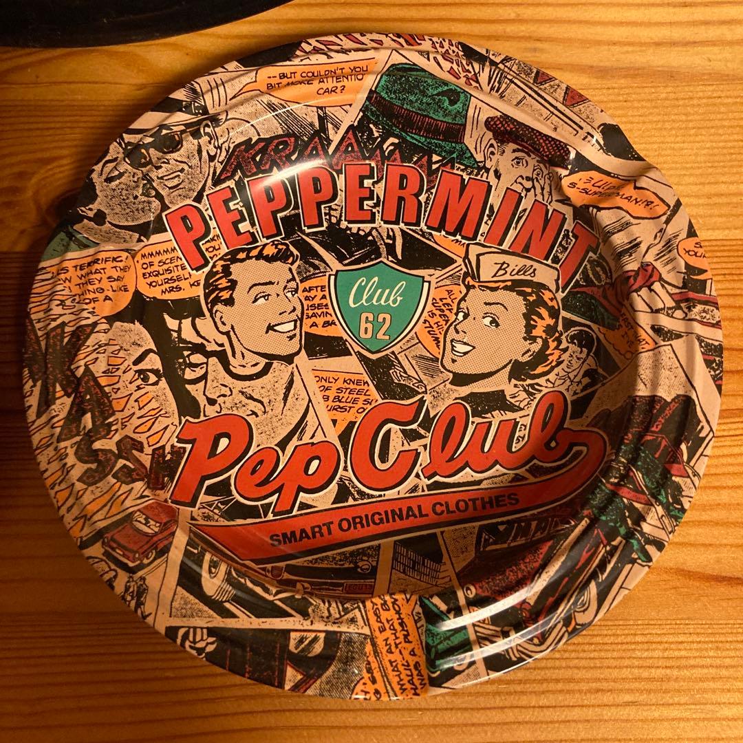 80年代当時物 PEPPERMINT 丸型ブリキトレー&灰皿セット ロカビリー