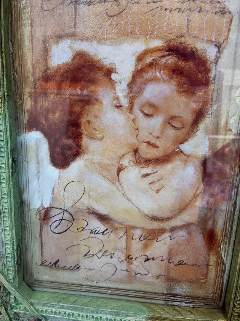 アンティーク調木製フレーム付きアート 天使 エンジェル インテリア 壁飾り 玄関