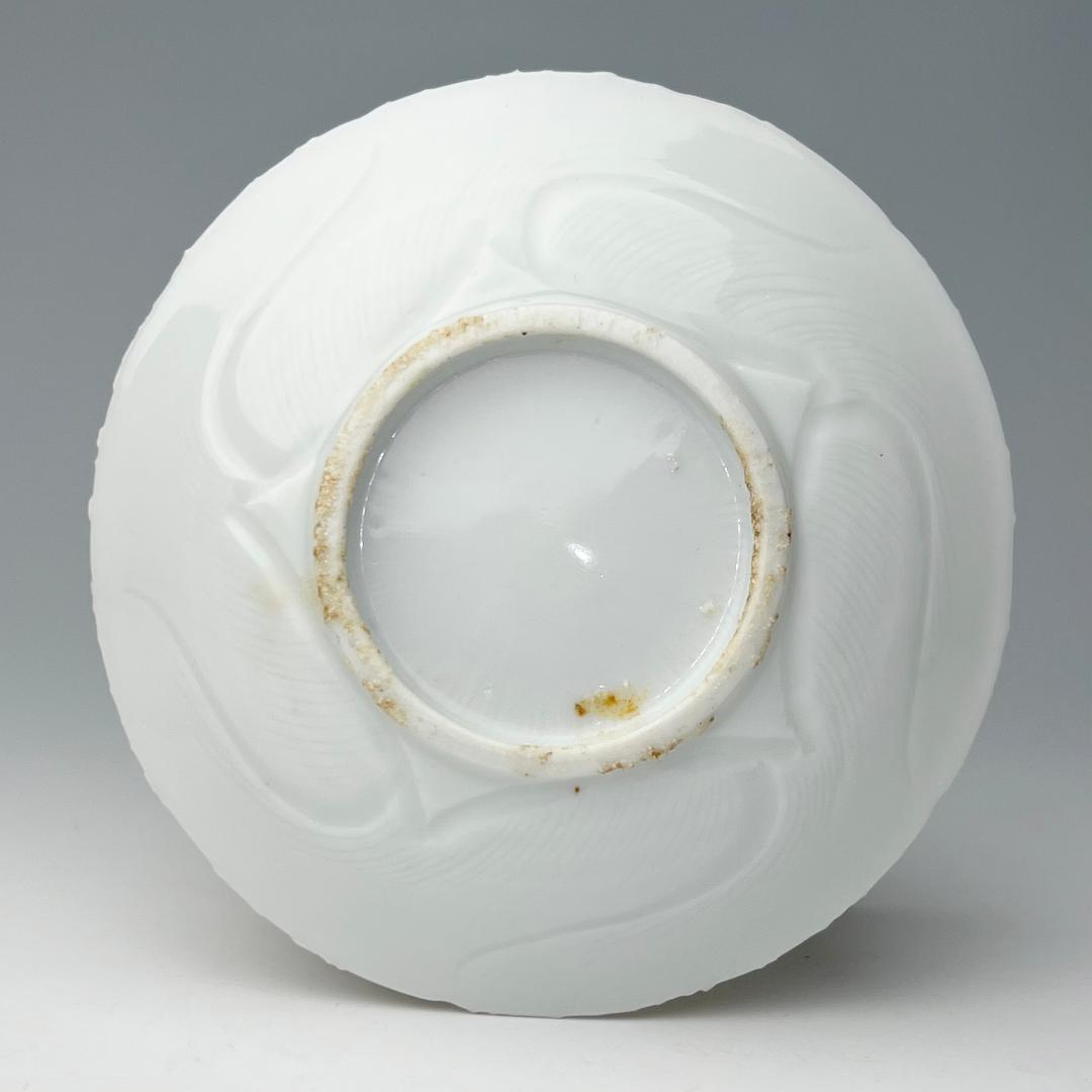 徳化窯 白磁陽刻雅紋皿 五客 白高麗 中国古玩 中国美術 旧家蔵出 A521