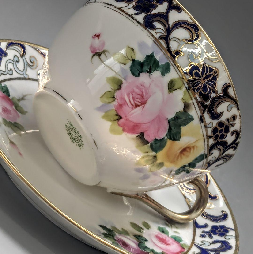 オールドノリタケ銘品!! 　金彩藍帯薔薇図紋　キャビネットカップ＆ソーサー
