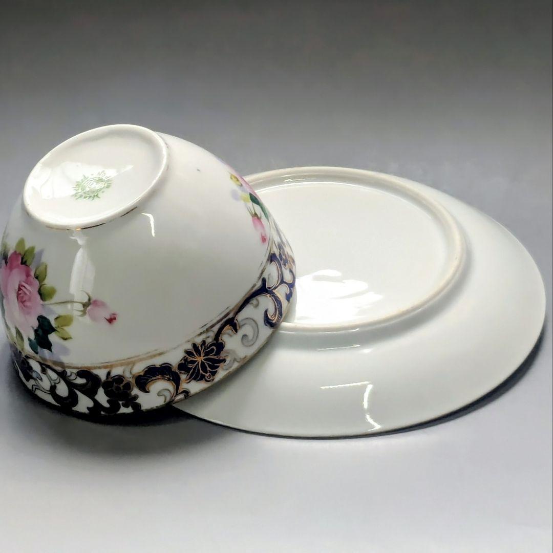 オールドノリタケ銘品!! 　金彩藍帯薔薇図紋　キャビネットカップ＆ソーサー