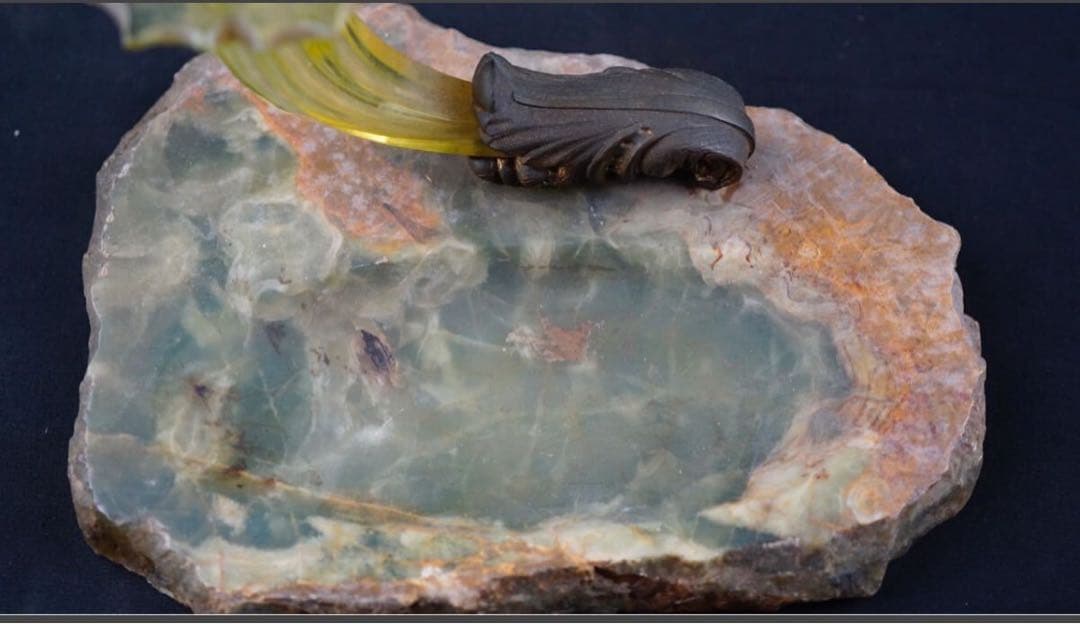 西洋 豊穣の角 コルヌコピア フリル ウランガラス 金彩 小物入れ 時代物