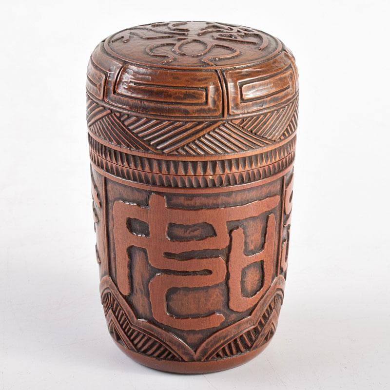 茶道具　黄楊木　木彫　茶入　在銘　時代箱付　M　R4891