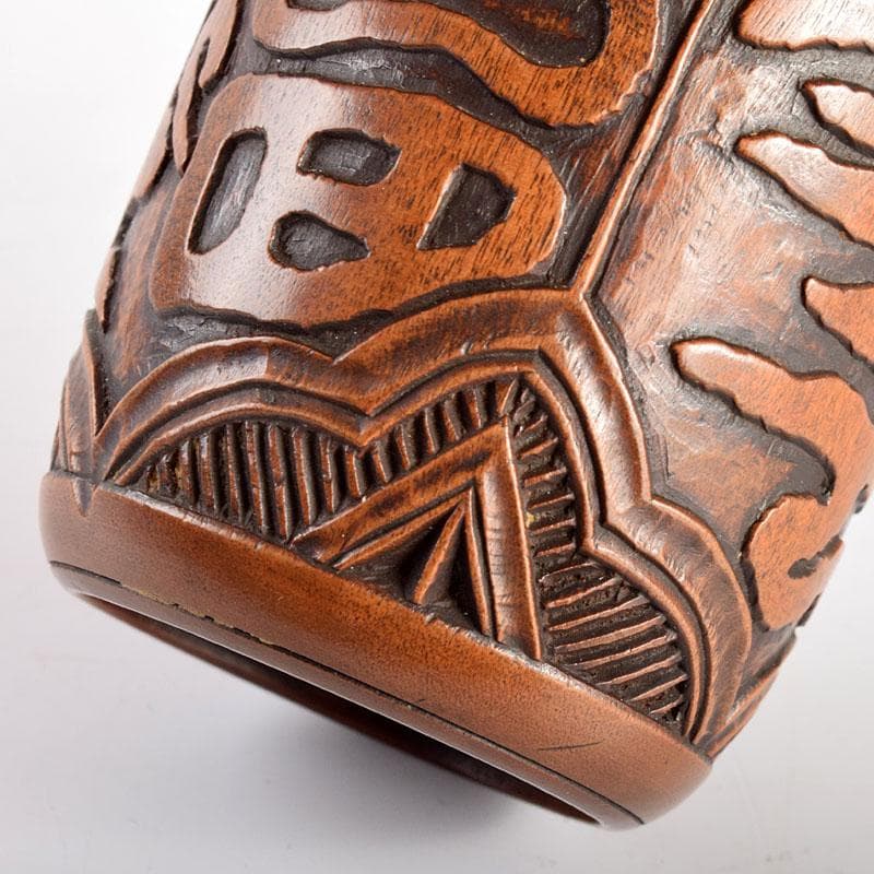 茶道具　黄楊木　木彫　茶入　在銘　時代箱付　M　R4891