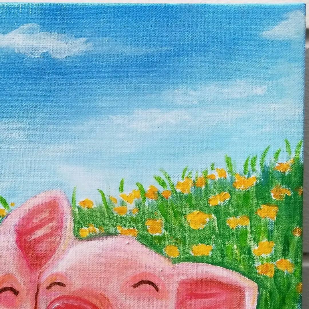 油絵　専用　笑ってる仲良しこぶたたち