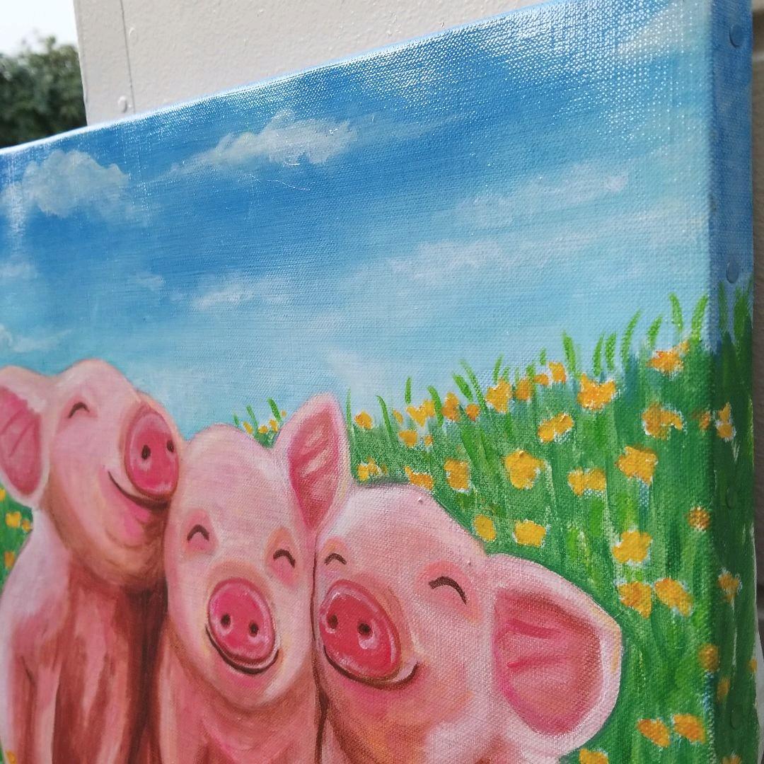 油絵　専用　笑ってる仲良しこぶたたち