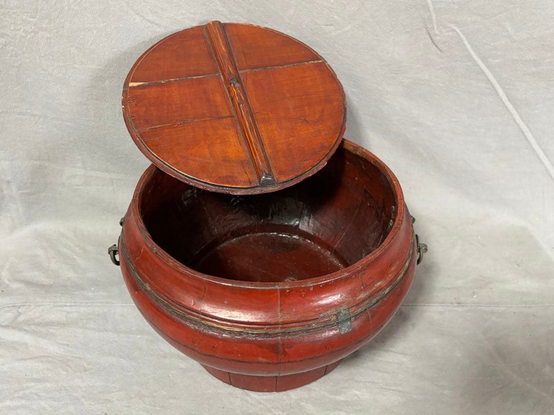 李朝 琉球 朱塗手桶 木製 銅製金具 時代