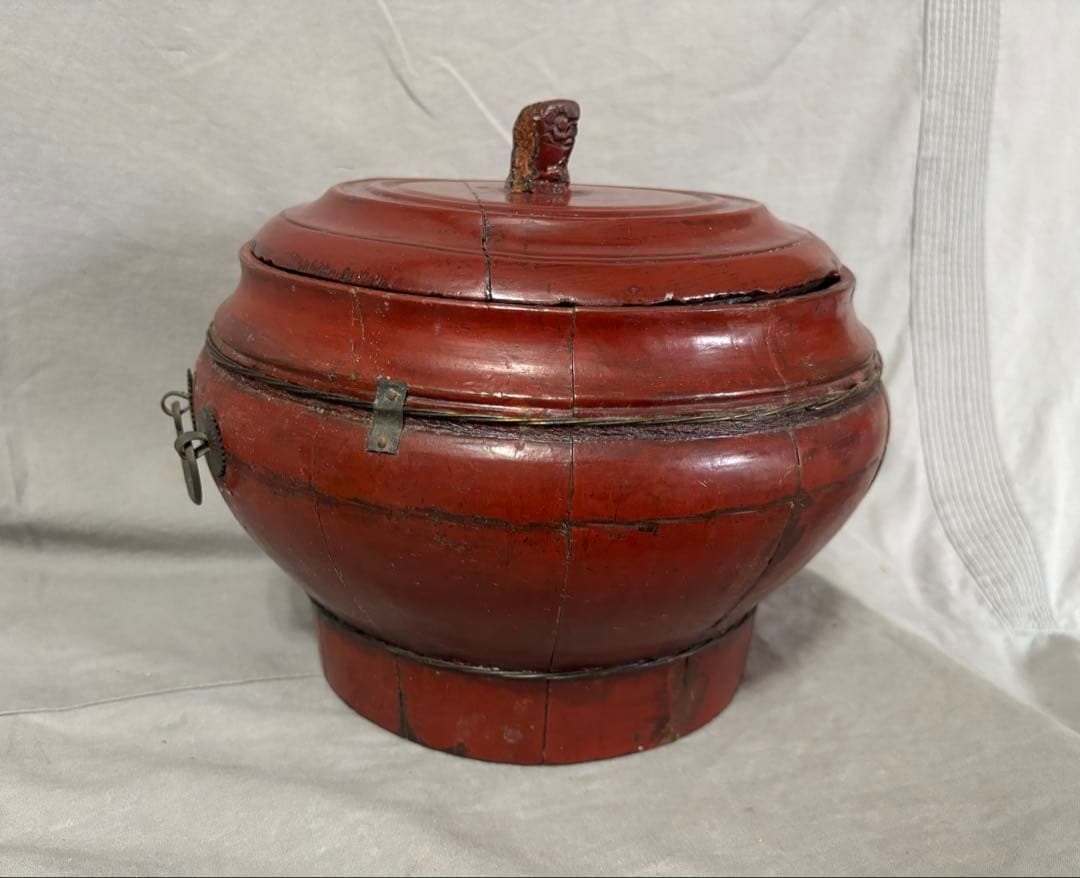 李朝 琉球 朱塗手桶 木製 銅製金具 時代