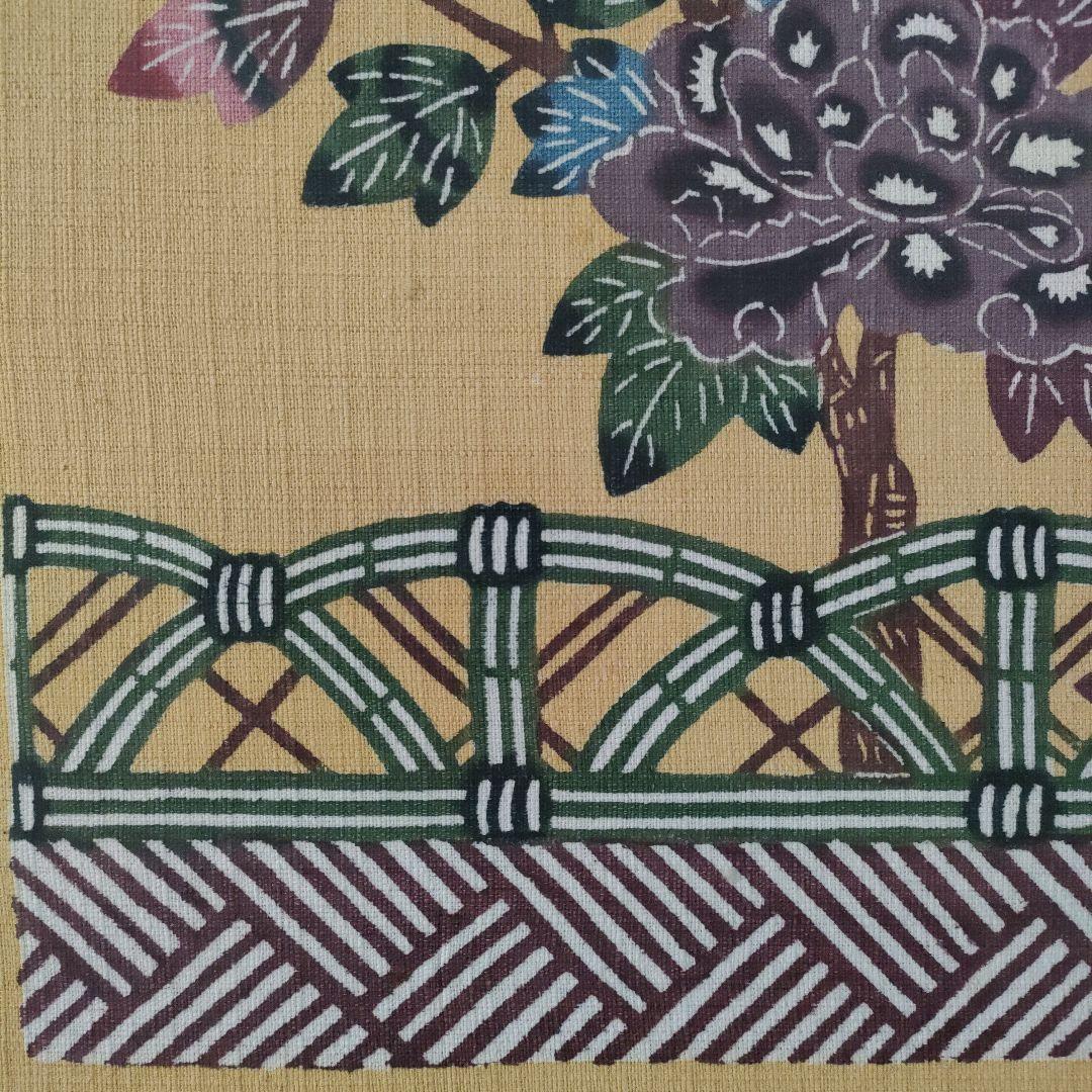 琉球伝統工芸 沖縄紅型　『大判花鳥図』、ウコン布染織