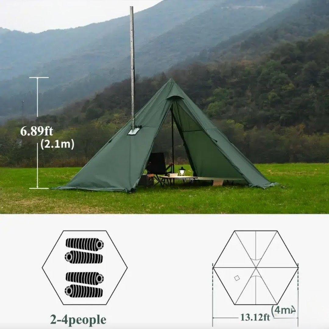 試し張りのみ　煙突ポート付ワンポールテント　軽量3.1kg グリーン
