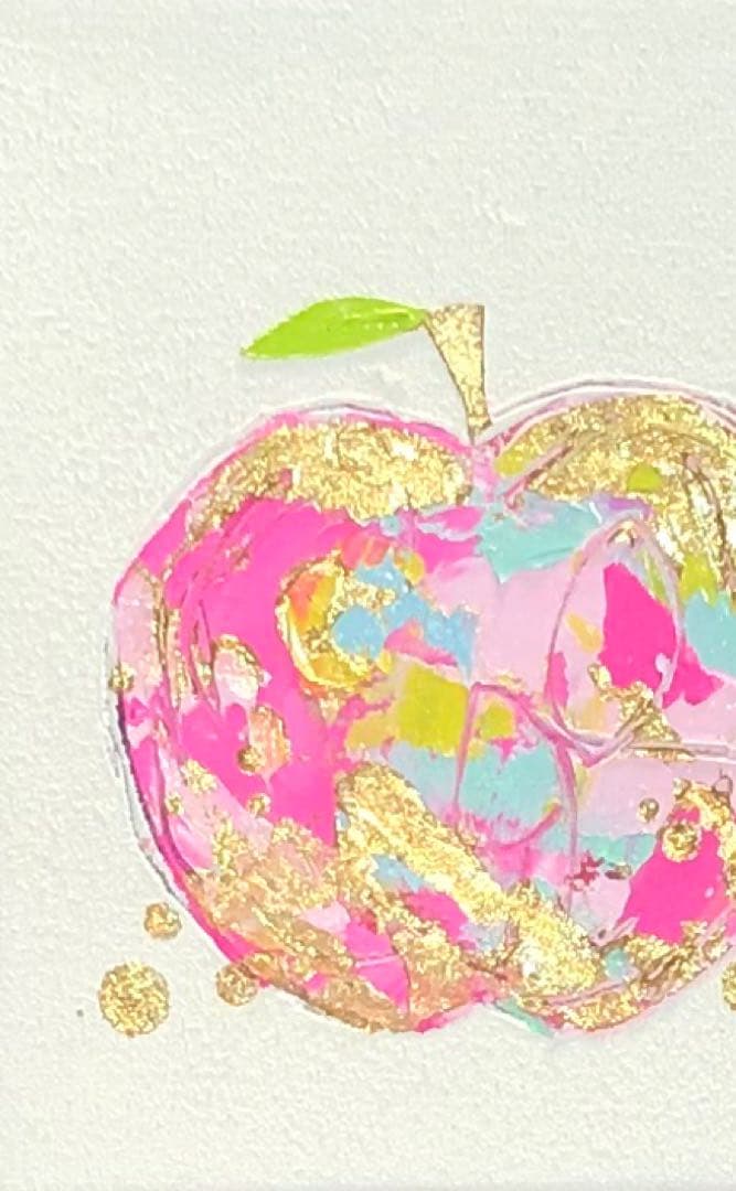 絵画　油絵　原画　一点物　リンゴ　ピンク　北欧　アート　インテリア　SM