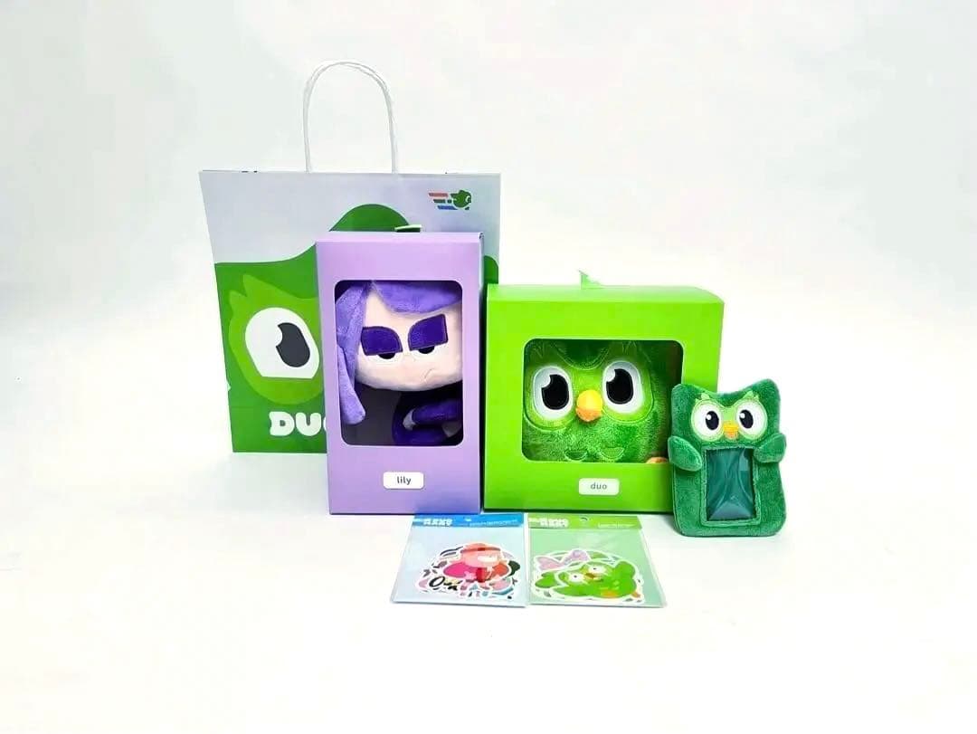 【デュオリンゴ】デュオ＆リリーぬいぐるみ ケース ステッカー袋 Duolingo