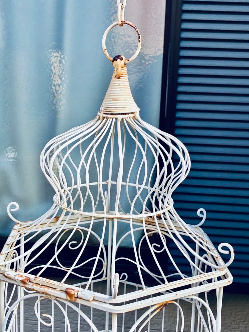アイアン＊シャビー錆びアンティーク鉄金属エイジング＊アンティーク白い鳥かご