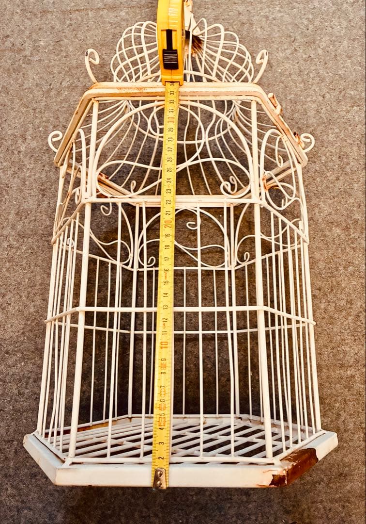 アイアン＊シャビー錆びアンティーク鉄金属エイジング＊アンティーク白い鳥かご