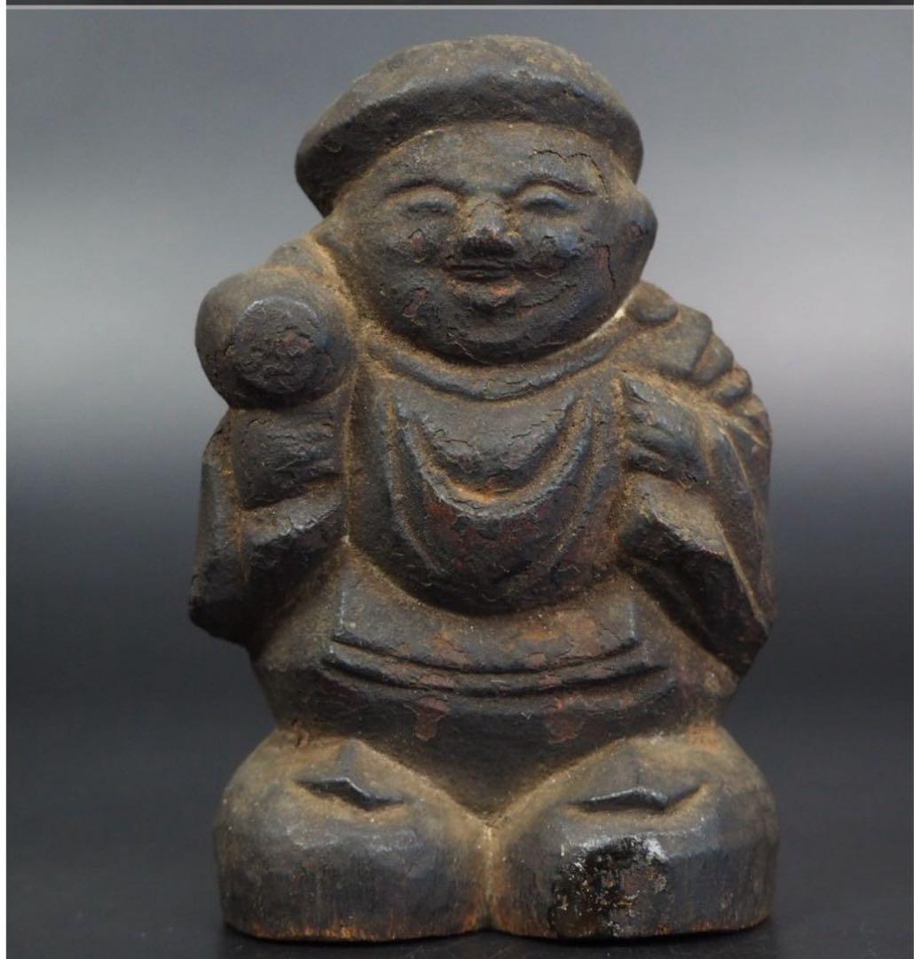 送料無料　非常に古い　木彫り大黒様恵比寿様　高さ９ｃｍ ★大珍品★　仏教美術