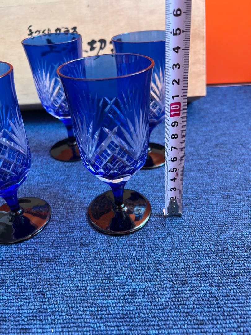1099 手づくりガラス　上海切子　ワインカップ　5客　未使用