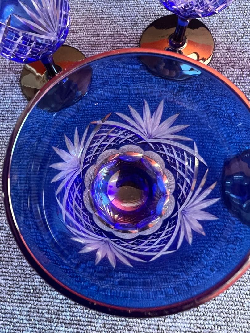 1099 手づくりガラス　上海切子　ワインカップ　5客　未使用