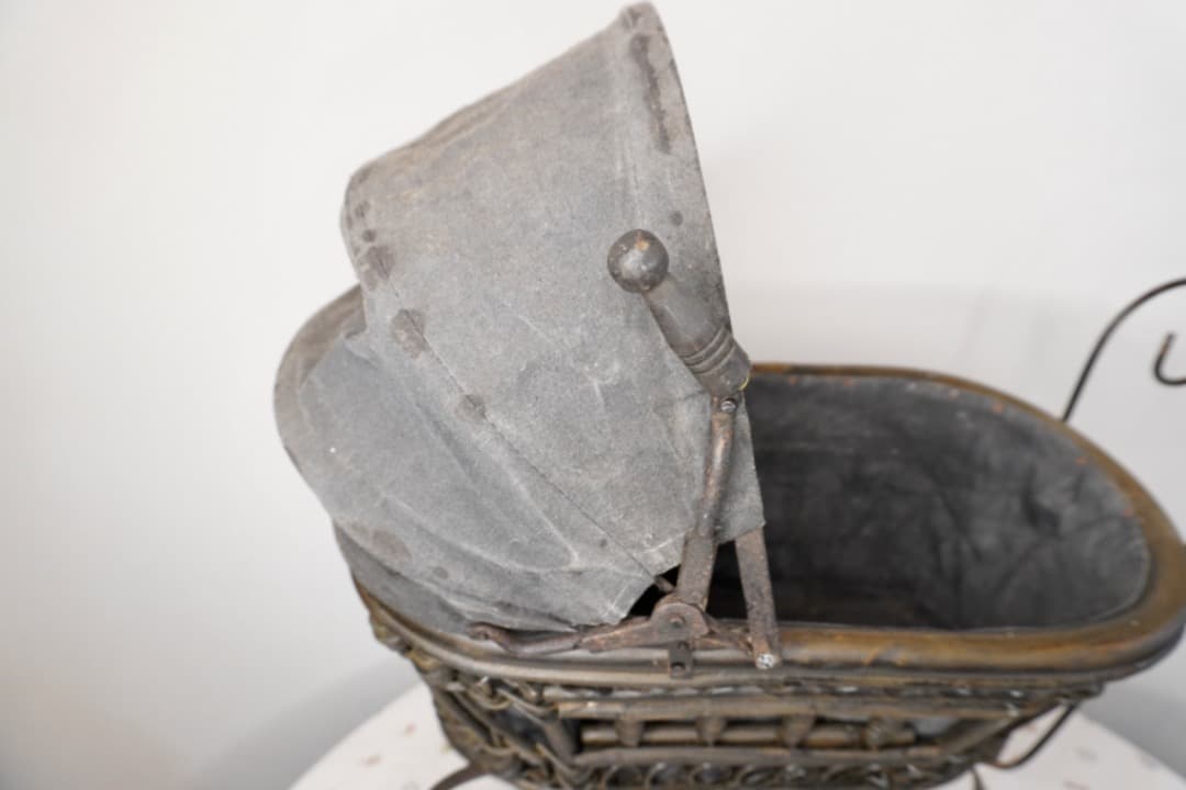 フランス アンティーク ドール用ベビーカー 乳母車 ラタン アイアン