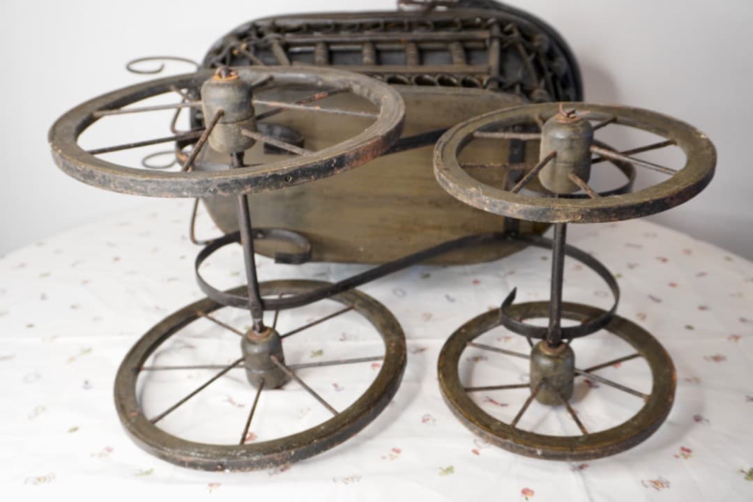 フランス アンティーク ドール用ベビーカー 乳母車 ラタン アイアン