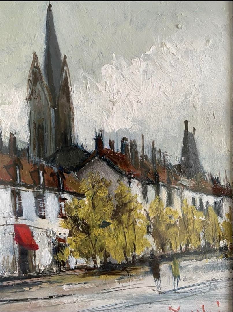 油彩画　臼井幸彦画伯　パリの街並み　F4号