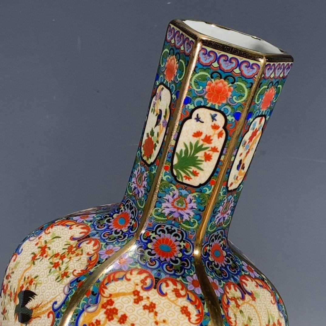 清代雍正粉彩蒔金花鳥多稜天球瓶  景徳鎮 陶磁器 装飾品 工芸品 美術品 置物