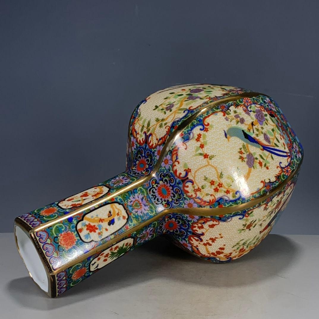 清代雍正粉彩蒔金花鳥多稜天球瓶  景徳鎮 陶磁器 装飾品 工芸品 美術品 置物