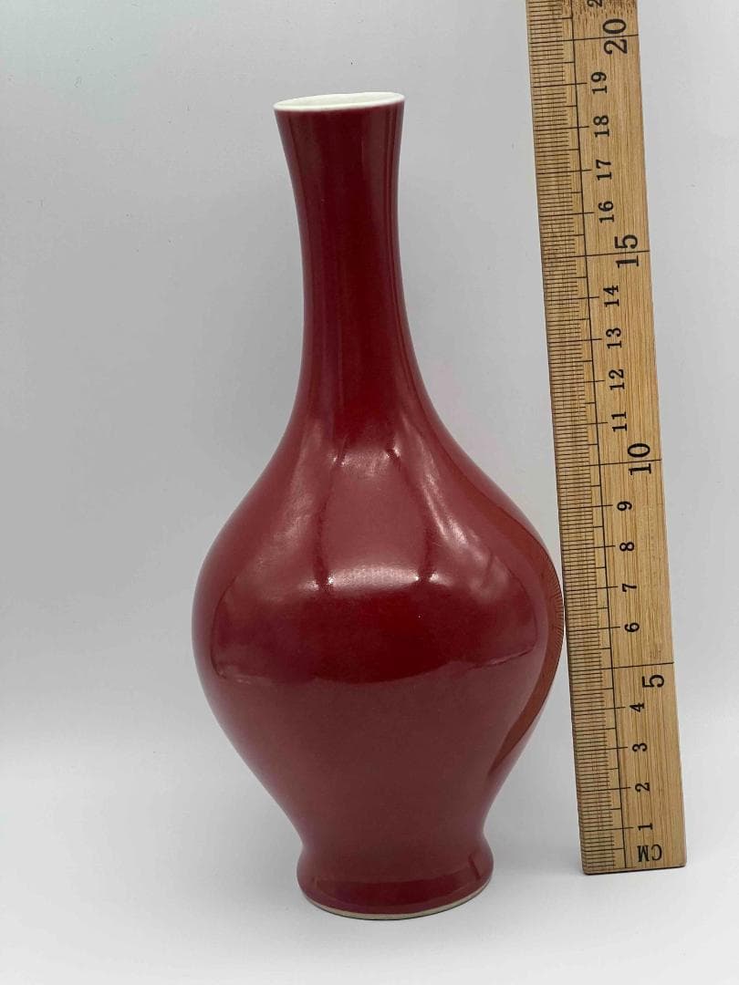 清康熙時代 【大清康熙年製】在銘　火焔紅釉橄欖瓶 紅釉大瓶郎窯紅釉 (A-75)