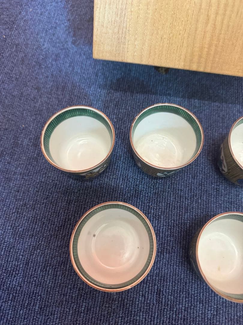 1572 九谷焼　角福　松竹梅文　青手煎茶碗　5客　時代物