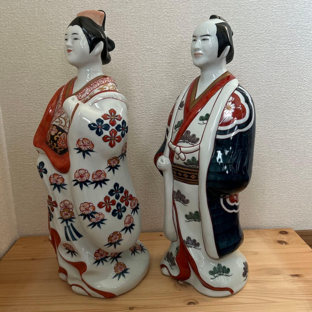 有田焼 円左エ門 古伊万里 人形写 男女ペア 大型 高さ約43cm床の間和室飾り