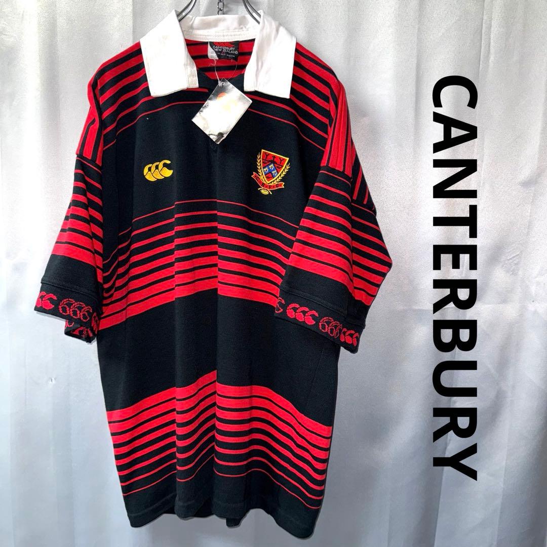 90s ニュージー製 カンタベリー CRFU 半袖 ラガーシャツ ボーダー 刺繍