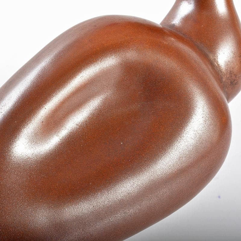 富山県　小杉焼　柿釉　酒器　鴨徳利　M　R5357