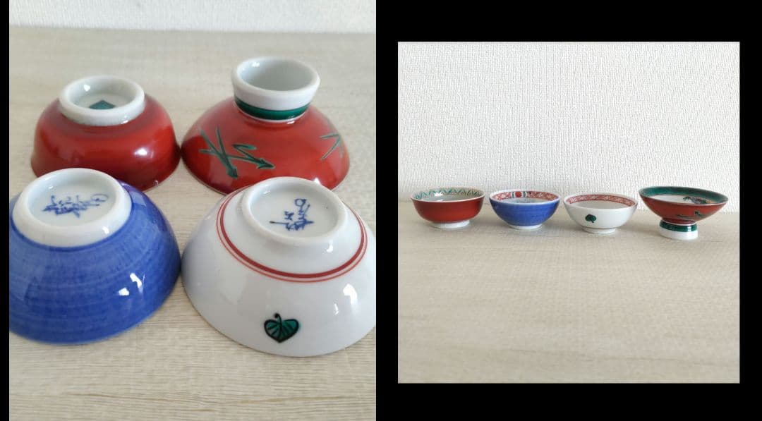 お値下げしました、九谷焼　色絵　兎文　盃　4個組