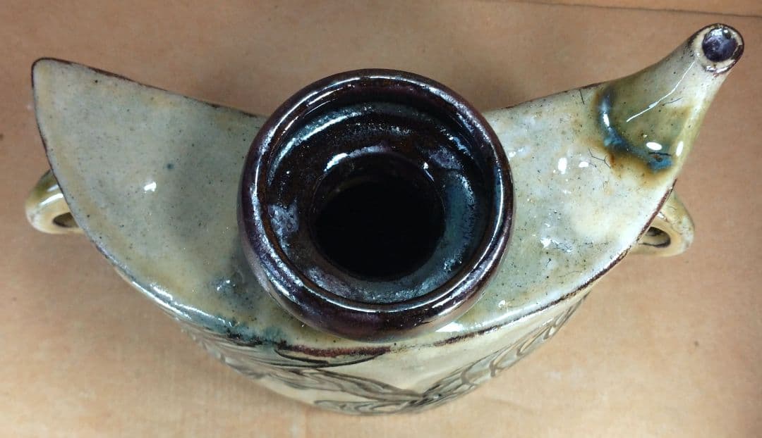 【本物保証】金城次郎 魚紋抱瓶 共箱 栞 美品 壷屋焼 人間国宝 ｗ23.5㎝