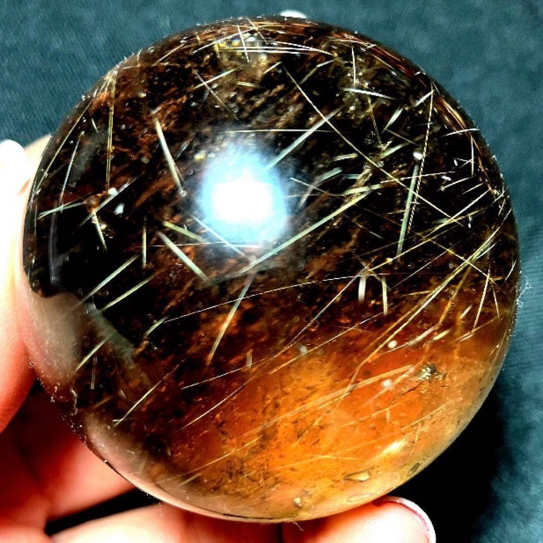 50mm 虹入りゴールドルチルクォーツ　丸玉　スフィア　金針水晶